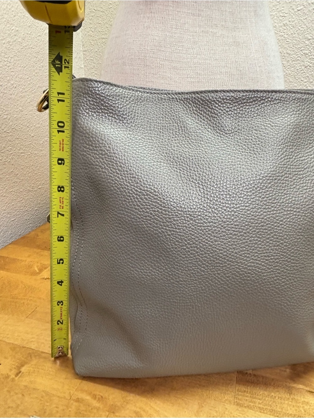Valentina Gray Pebbled Leather Shoulder Bag with Black Strap - Picture 15 of 15